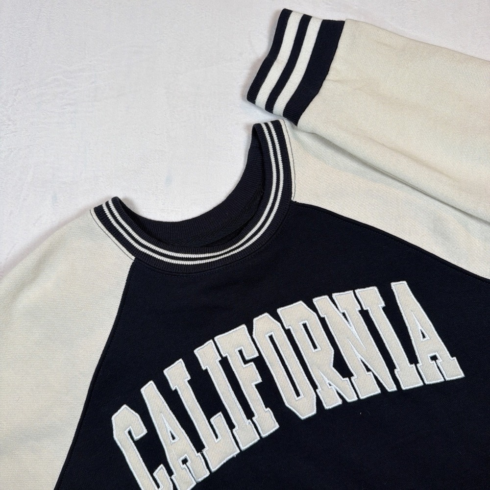 Y2K California Spellout Sweatshirt Womens XL Navy Cream Varsity Pullover